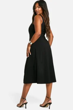Skater Dresses|Midi Dresses*boohoo Plus Woven Stretch Corset Detail Floaty Midi Dress black