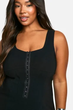 Skater Dresses|Midi Dresses*boohoo Plus Woven Stretch Corset Detail Floaty Midi Dress black