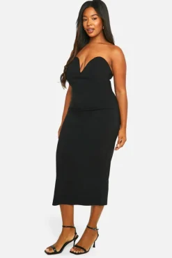 Skater Dresses*boohoo Plus Woven Stretch Deep Plunge Column Midaxi Dress black