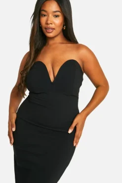 Skater Dresses*boohoo Plus Woven Stretch Deep Plunge Column Midaxi Dress black