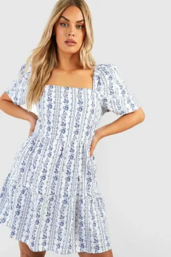 Smock Dresses*boohoo Plus Woven Stripe Floral Smock Dress blue