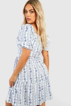 Smock Dresses*boohoo Plus Woven Stripe Floral Smock Dress blue
