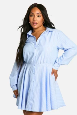 Shirt Dresses*boohoo Plus Woven Stripe Skater Shirt Dress blue
