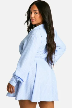 Shirt Dresses*boohoo Plus Woven Stripe Skater Shirt Dress blue