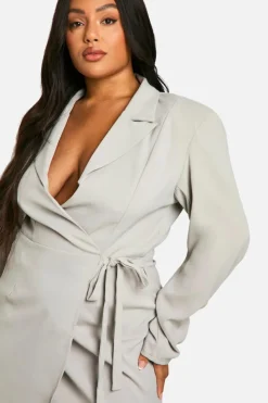 Wrap Dresses*boohoo Plus Woven Tailored Wrap Dress grey