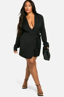 Wrap Dresses*boohoo Plus Woven Tailored Wrap Dress black