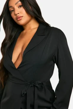 Wrap Dresses*boohoo Plus Woven Tailored Wrap Dress black