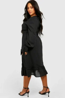 Smock Dresses*boohoo Plus Woven Tie Belt Midaxi Dress black