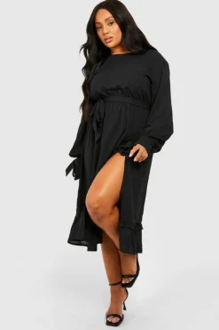 Smock Dresses*boohoo Plus Woven Tie Belt Midaxi Dress black