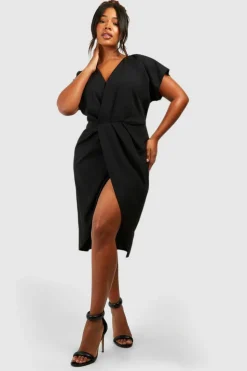 Wrap Dresses|Midi Dresses*boohoo Plus Wrap Front Midi Dress black