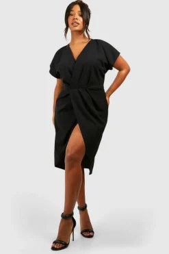 Wrap Dresses|Midi Dresses*boohoo Plus Wrap Front Midi Dress black