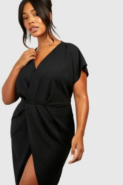 Wrap Dresses|Midi Dresses*boohoo Plus Wrap Front Midi Dress black