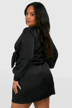 Wrap Dresses|Mini Dresses*boohoo Plus Wrap Satin Dress black