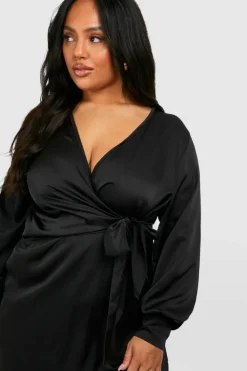 Wrap Dresses|Mini Dresses*boohoo Plus Wrap Satin Dress black
