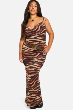 Maxi Dresses|Dresses*boohoo Plus Zebra Print Cowl Neck Maxi Dress brown