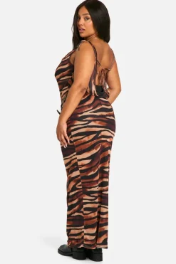 Maxi Dresses|Dresses*boohoo Plus Zebra Print Cowl Neck Maxi Dress brown