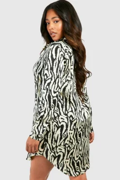 Shirt Dresses*boohoo Plus Print Shirt Dress zebra