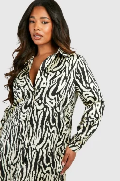 Shirt Dresses*boohoo Plus Print Shirt Dress zebra