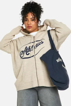 Jumpers|Knitwear*boohoo Plus Zip Through Knitted Oversized Hoodie cream