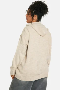 Jumpers|Knitwear*boohoo Plus Zip Through Knitted Oversized Hoodie cream