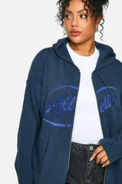 Jumpers|Jumpers & Cardigans*boohoo Plus Zip Through Knitted Oversized Hoodie navy