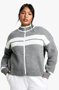 Cardigans*boohoo Plus Zip Through Stripe Cardigan grey