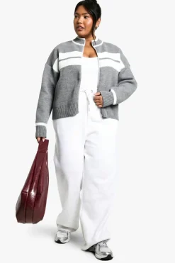 Cardigans*boohoo Plus Zip Through Stripe Cardigan grey