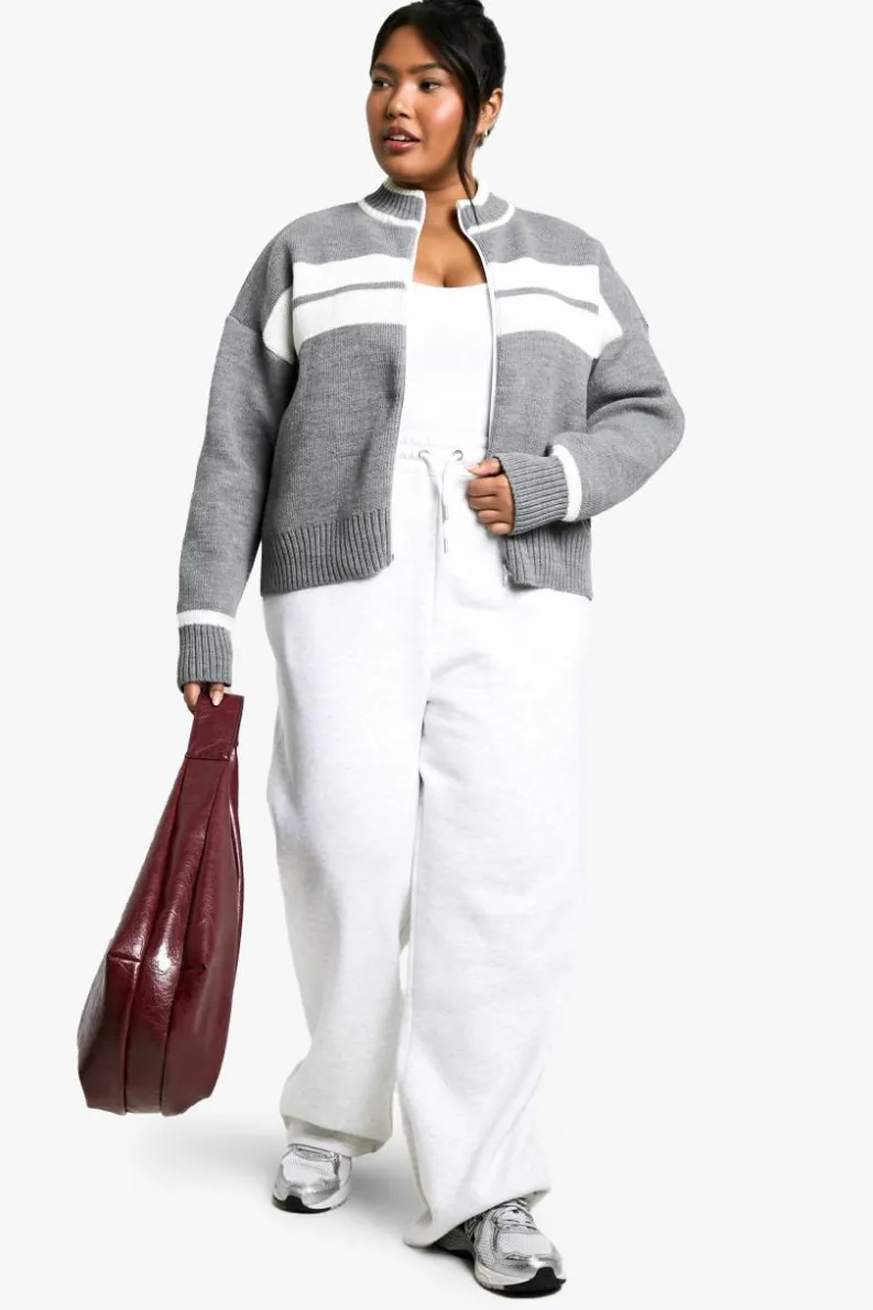 Cardigans*boohoo Plus Zip Through Stripe Cardigan grey