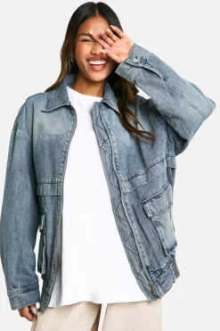 Up To 80% Off Winter Warmers|Bomber Jackets*boohoo Pocket Detail Denim Bomber Jacket light wash
