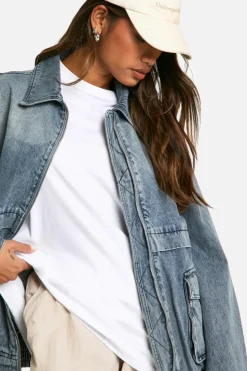 Up To 80% Off Winter Warmers|Bomber Jackets*boohoo Pocket Detail Denim Bomber Jacket light wash