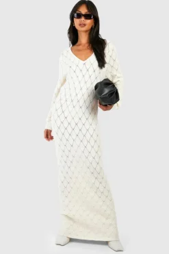 Jumper Dresses|Jumper Dresses*boohoo Pointelle Knitted Maxi Dress ecru