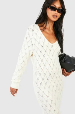 Jumper Dresses|Jumper Dresses*boohoo Pointelle Knitted Maxi Dress ecru