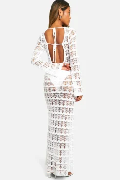 Jumper Dresses|Jumper Dresses*boohoo Pointelle Lace Up Back Detail Knitted Maxi Dress white