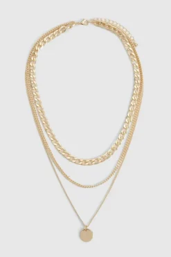 Necklaces*boohoo Polished Disc Drop Charm Multilayer Necklace gold