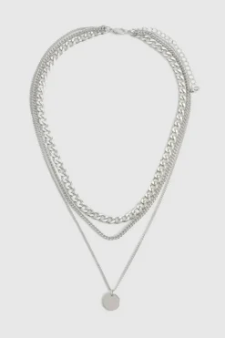 Necklaces*boohoo Polished Disc Drop Charm Multilayer Necklace silver