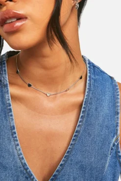 Necklaces*boohoo Polished Heart Station Necklace silver