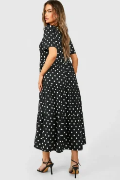 Smock Dresses*boohoo Polka Dot Cotton Midaxi Smock Dress black
