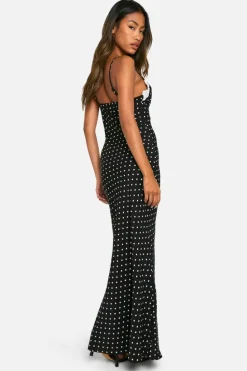 Maxi Dresses|Cami Dresses*boohoo Polka Dot Lace Trim Maxi Dress black