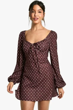 Smock Dresses|Mini Dresses*boohoo Polka Dot Milkmaid Mini Dress brown