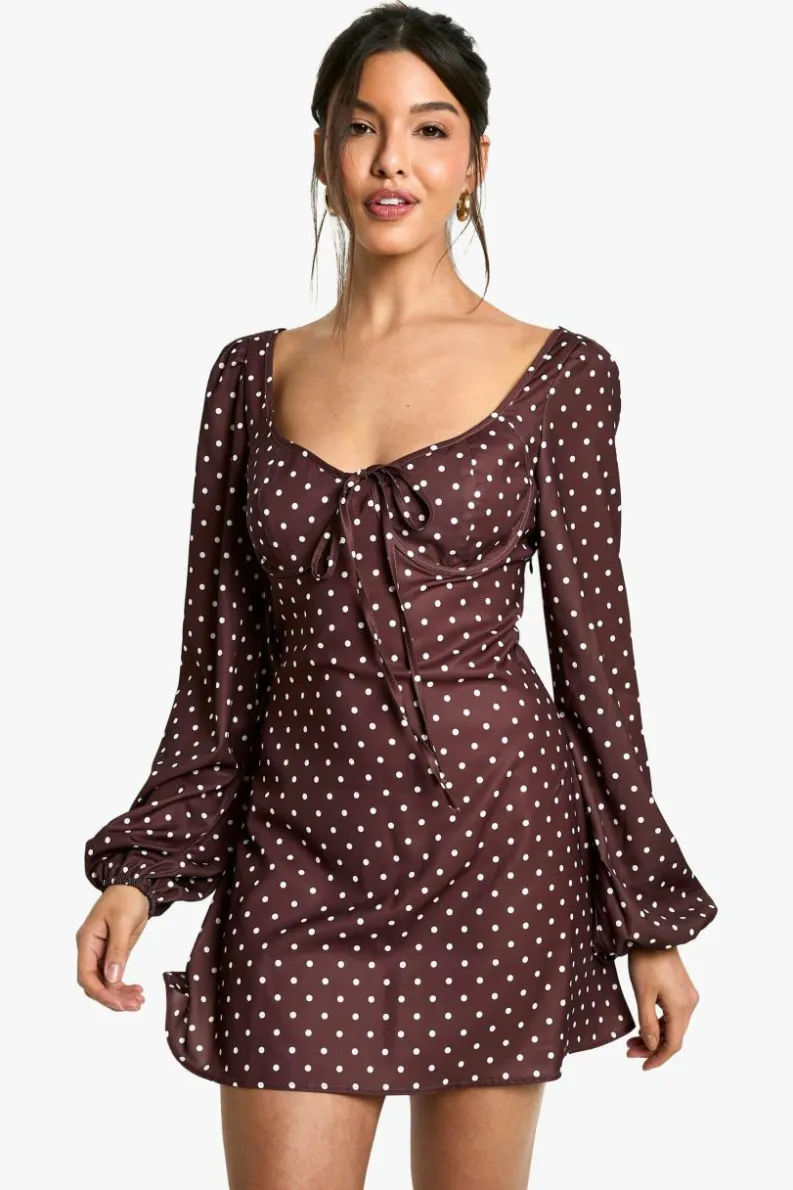 Smock Dresses|Mini Dresses*boohoo Polka Dot Milkmaid Mini Dress brown