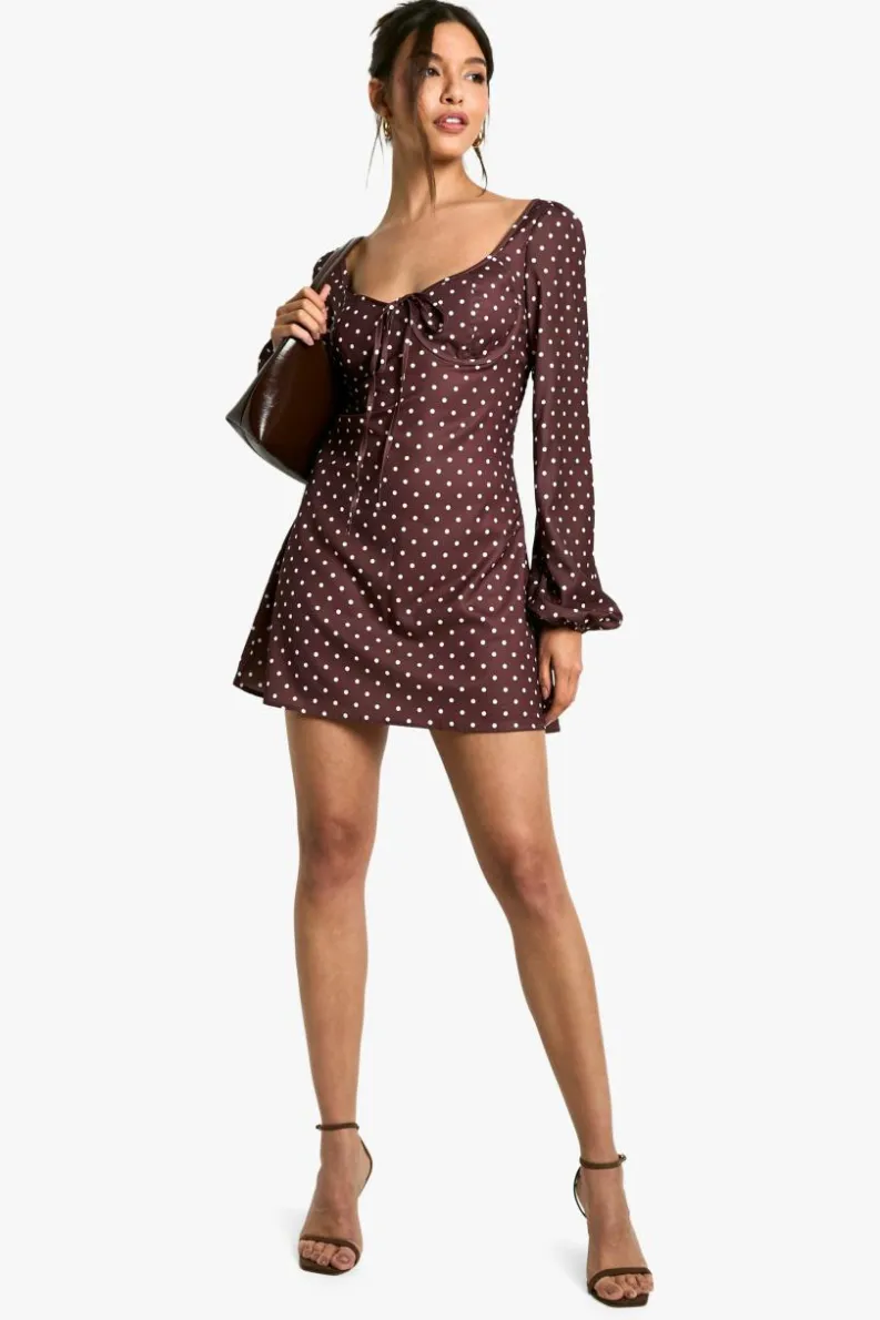 Smock Dresses|Mini Dresses*boohoo Polka Dot Milkmaid Mini Dress brown