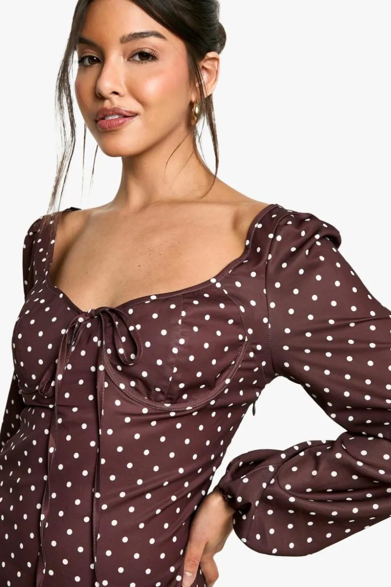 Smock Dresses|Mini Dresses*boohoo Polka Dot Milkmaid Mini Dress brown