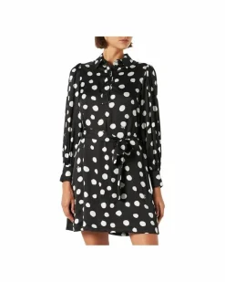 Shirt Dresses*PINKO Polka Dot Mini Dress Long Sleeve Shirt Dress Black