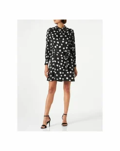 Shirt Dresses*PINKO Polka Dot Mini Dress Long Sleeve Shirt Dress Black