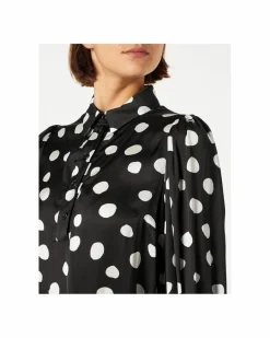 Shirt Dresses*PINKO Polka Dot Mini Dress Long Sleeve Shirt Dress Black