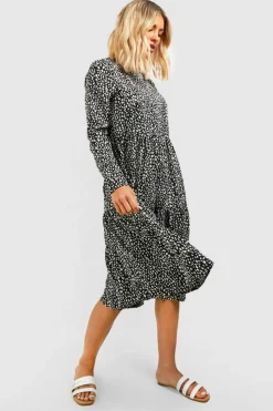 Smock Dresses*boohoo Polka Dot Smock Dress black