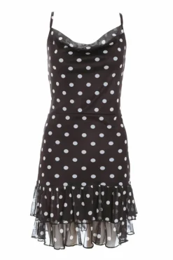 Skater Dresses*Quiz Polka Print Dot Frill Mini Dress Black