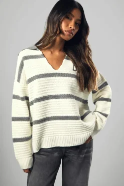 Jumpers|Knitwear*boohoo Polo Collared Stripe Jumper cream