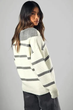 Jumpers|Knitwear*boohoo Polo Collared Stripe Jumper cream