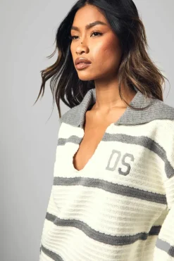 Jumpers|Knitwear*boohoo Polo Collared Stripe Jumper cream